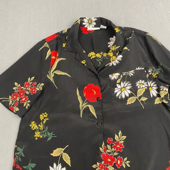 Alfred Dunner Women's size 10 Black Tropical Floral Print Button Blouse,Pocket - Picture 10 of 11